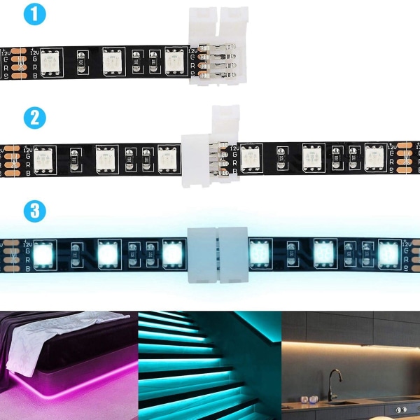 100-pack 4-stifts Rgb Led Light Strip Connectors 10mm Led Strip Gapless Lödlös Adapter Terminal Ex