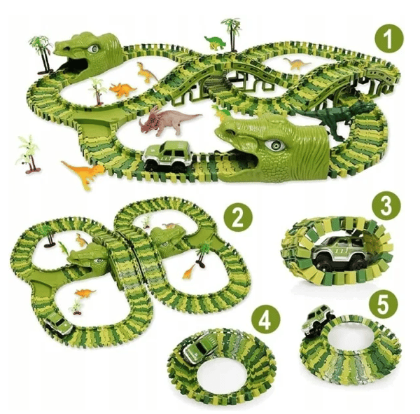 Stor bilbane for barn - dinosaur grønn