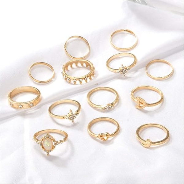 13 stycken Set Knuckle Guld Boho Style Girls Vintage Gemstone Crystal Knuckle Knot Ringar för tonårsfest Dagliga semester smycken presenter