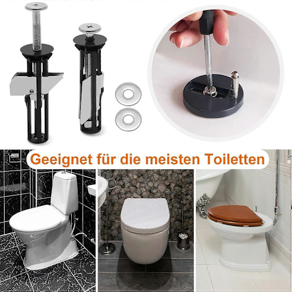2 st Toalettsitsfästbultar, 304 rostfritt stål med 2 uppsättningar brickor, Toalettsitsskruvar, Universell utbytbar fixering