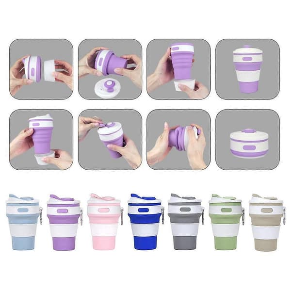 350 ml hopfällbar silikonmugg - hopfällbar resemugg för kaffe - läckagesäker LightBlue 1pcs