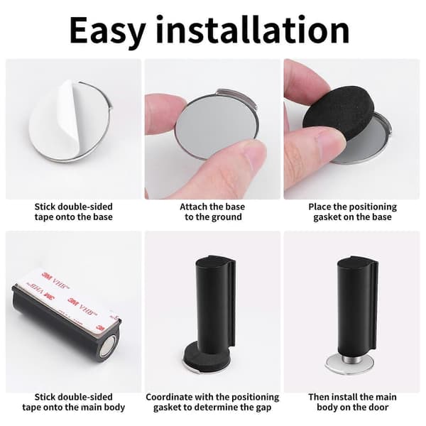 Magnetisk dørstopper i rustfrit stål, borefri installation, kraftig kile stopper dørfanger til at holde døre åbne black