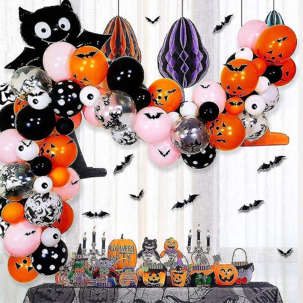 Skræmmende Halloween-pyntsæt 92-pak Halloween-balloner Konfettiballoner Flagermus-dekorationer Flagermusfolieballoner til Halloween-festpynt Uu-YUHA