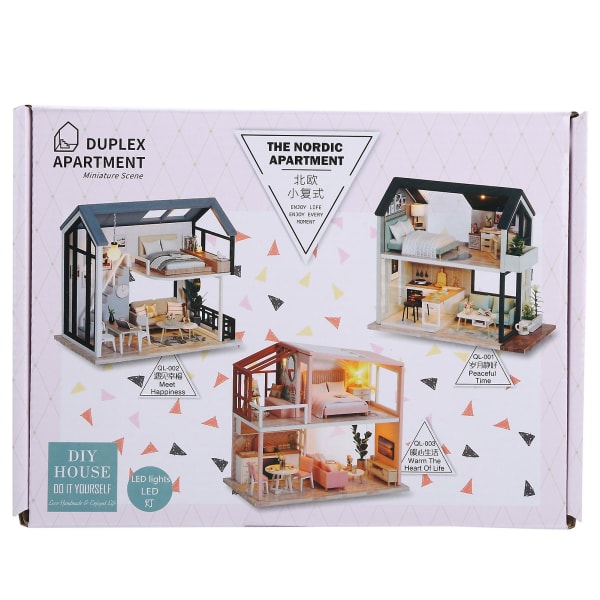 Gør det selv dukkehus Miniature dukkehus med møbler planter Led lys julegave til børn venner Ql-003