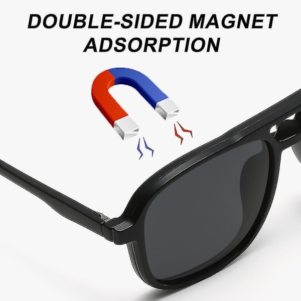 Magnetiske 5 stk polariserede solbriller med clip-on plastikstel til natkørsel