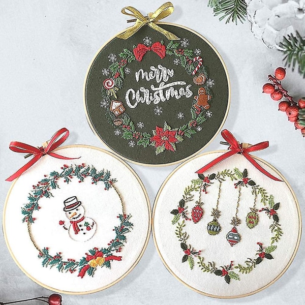 Embroidery Kit Christmas Snowman Ornament Wreath Complete Embroidery Starter Kit For Beginners