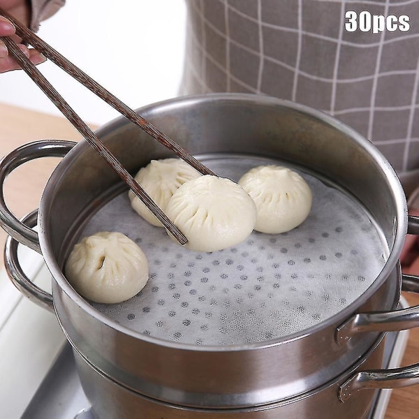 30 stk Kjøkken Disponibel Non-stick Steamer Bun Papir Dumplings Pad Cooking Tool
