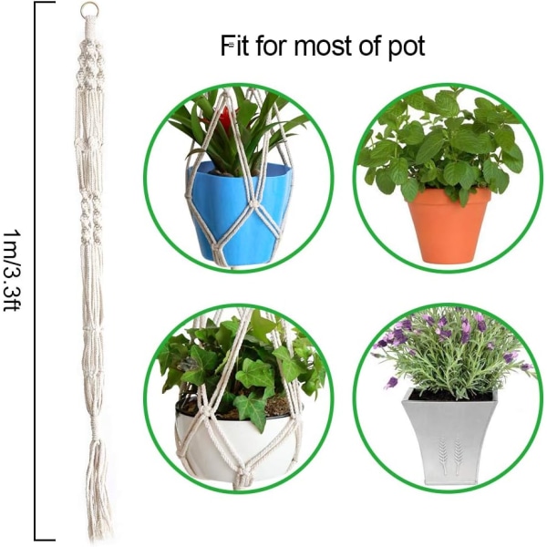 Sæt med 2 Hængende Planteholdere i Blonder, 39 Tommer Håndlavede Plante Stativer til Gaver Runde og Firkantede Plantepotter (Potter Medfølger Ikke)