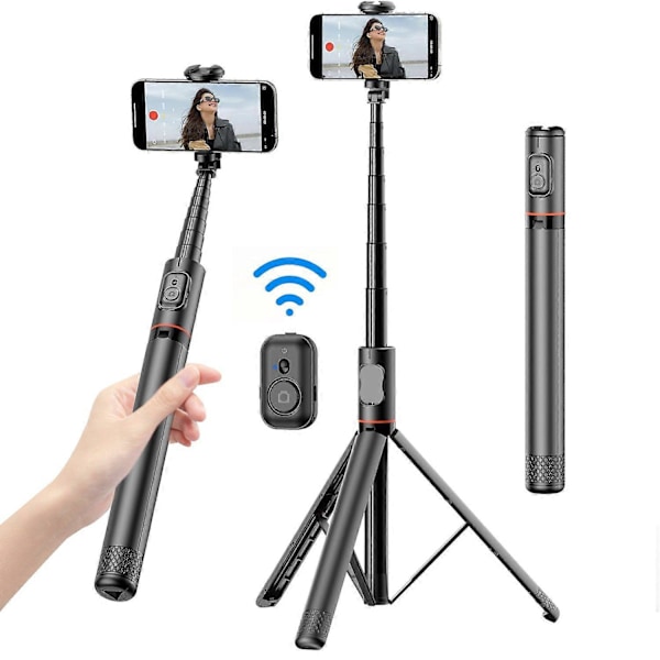 Selfie stick Bluetooth selfie stick tripod hoved Bluetooth fjernbetjening bærbar kompakt