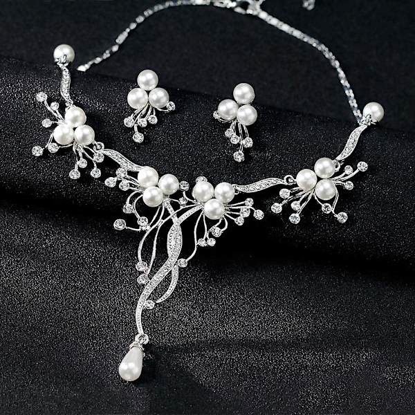 2 st/set Delikat Stud Örhängen Imitation Pärla Blommig Halsband All-match