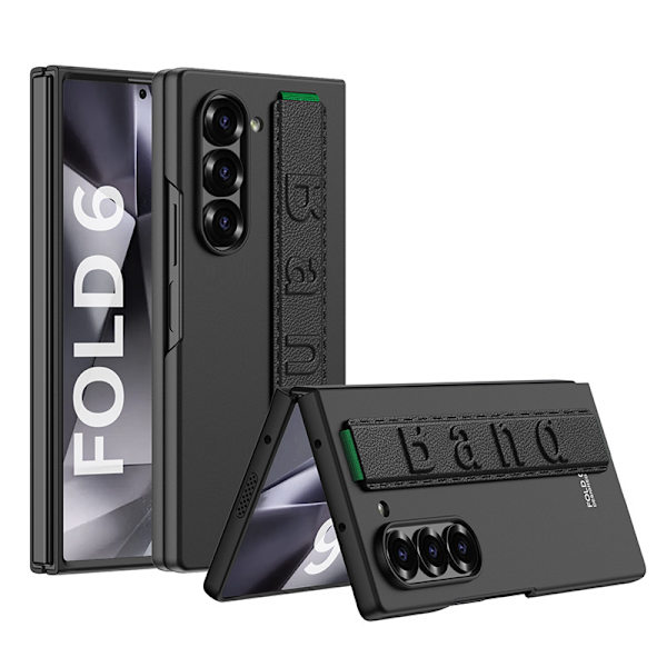 Etui til Samsung fold6 mobiltelefon - Kreativt, ultratyndt hardcase etui med håndledsrem til Z Fold6 Cool Black