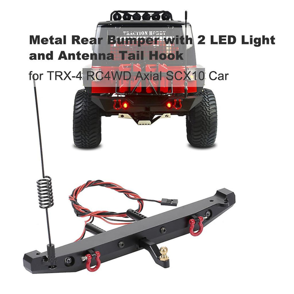 Metallista takapuskuri LED-valoantenni-häntäkoukulla 1:10 RC-raakelin autolle TRAXXAS TRX4 Axial SCX10 90046