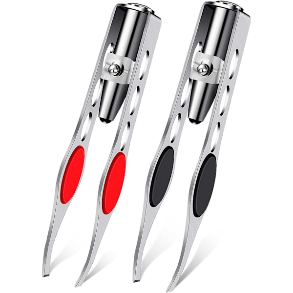 2 Pieces Tweezers with LED Light Luminous Hair Removal Tweezers Makeup Tweezers with Light Eyebrow Precision Tweezers Stainless Steel Tweezers