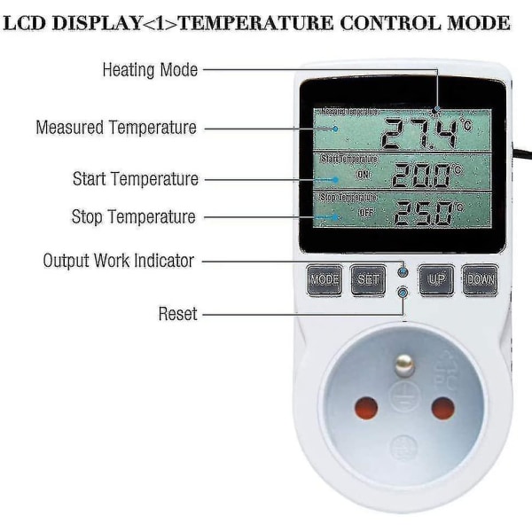 Digital termostatuttag för uppvärmning/kylning med LCD-display, 230V för växthus, jordbruk, temperaturreglering/terrariumtermostat (uttag)