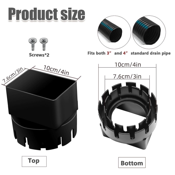 Square Rain Chute To Drain Adapter Outdoor Pvc Drain Pipe Or Corrugated Landscape Pipe