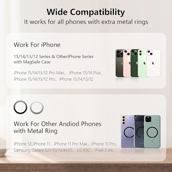 Magnetisk telefonhållare med 360 roterande bas, MagSafe metall hopfällbart mobiltelefonställ kompatibelt med iPhone 15 14 13 12 Pro Max