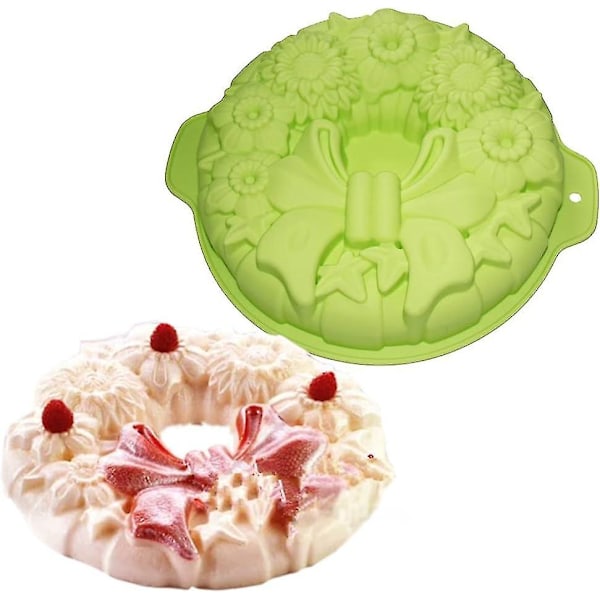 Rund Julkrans Jello Pudding Kakform Silikon Grund Form 25 cm Med Öra