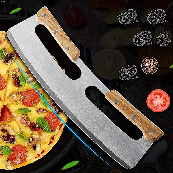 Pizzakutter, 35 cm rustfritt stål pizzakutter med trehåndtak, profesjonell pizzakutter med solid trehåndtak (1 pakke)