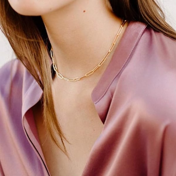 Delikat Lagerad Initial Halsband för Kvinnor Trendig, 14K Riktigt Förgylld Pappersklippskedja Halsband Söt Hexagon Alphabet Hänge Initial Choker Halsband
