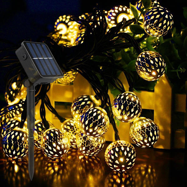 Marokkolaisen tyyliset aurinkovalot ulkokäyttöön, 5M 20 LED-valoketju, 8 tilaa vedenkestävä valaistus puutarhaan, terassille, pihalle, kotiin, festivaaleille, juhliin