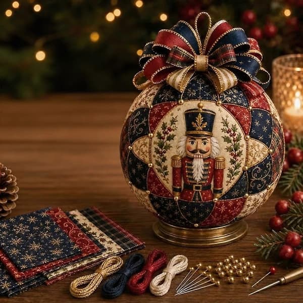 Gør-det-selv Patchwork Julepyntssæt, Syfrit Quiltet Stofkugle Håndværksforsyninger E Large