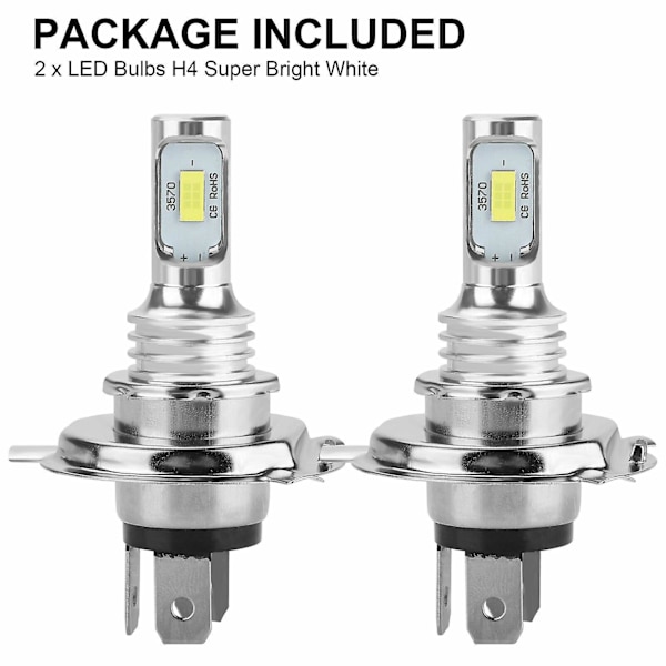 2x H4 9003 Hb2 6000k Super White Csp Led-ajovalopaketti Korkea ja Matala Säde Canbus