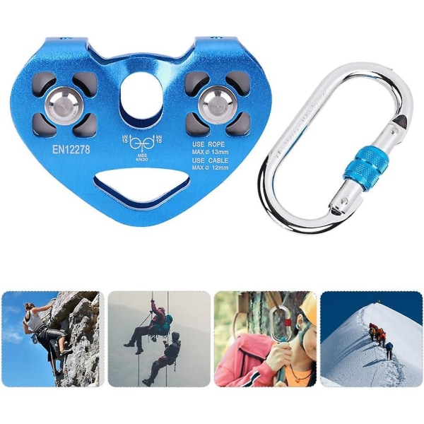 klatreremskive, hjerteformet Zipline Trolley Kit Karabinhage Dobbelt tandem remskive med O-formet karabinhage til klatring