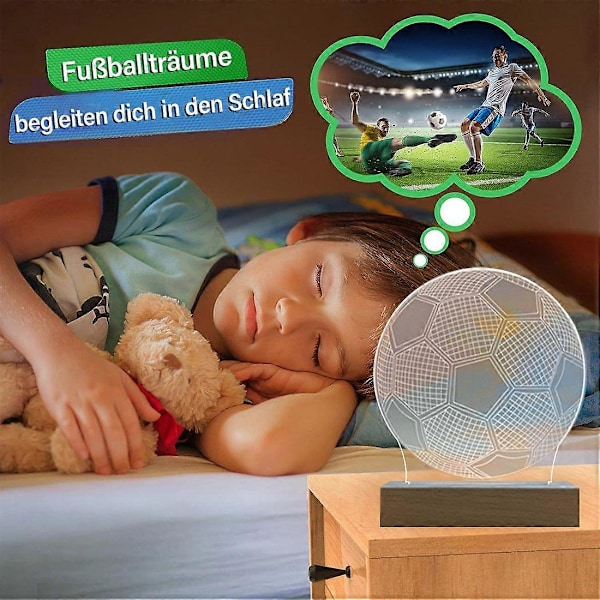 Natlampe LED sengelampe fodbold 3D natlampe med lampefod til børneværelsesindretning