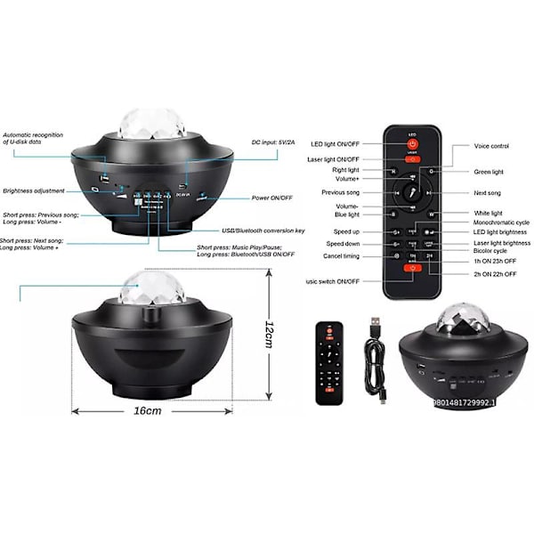 Bluetooth LED Galaxy Stjernehimmel Natlys Projektor Sky Party Lampe Gave