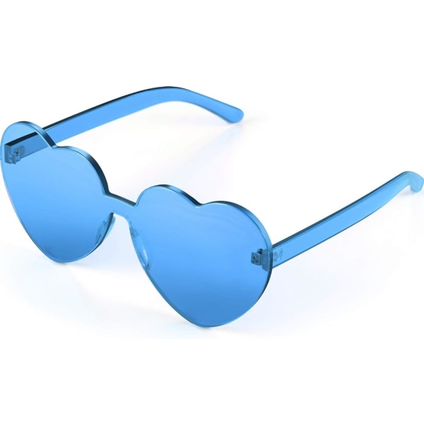 Hjertesolbriller Kantløse klare hjertebriller Fargerike festfavoritter（blå)
