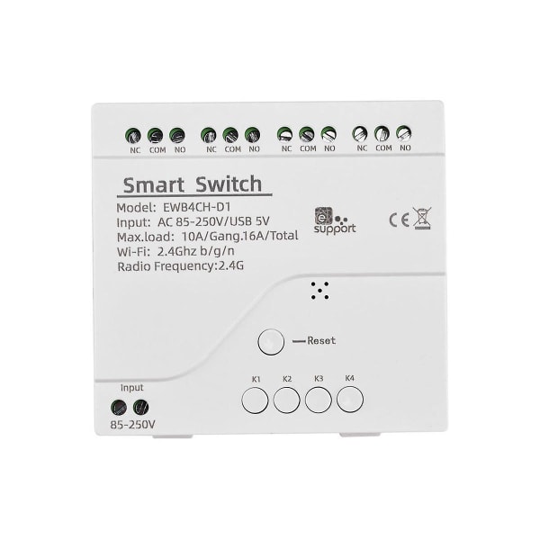 Smart Wifi Bluetooth Bryter Relémodul + Fjernkontroll 85-250v På/Av-Kontroll 4ch 2.4g Wifi Fjernkontroll For