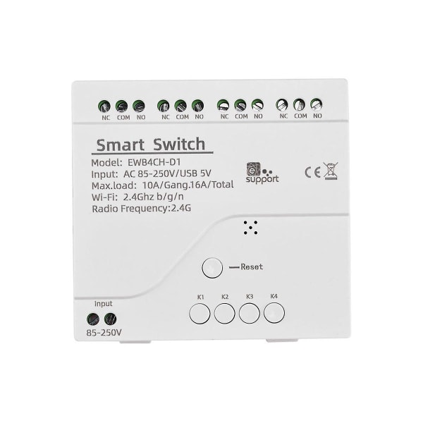Smart Wifi Bluetooth Switch Relay Module + kaukosäädin 85-250v On Off Ohjain 4ch 2.4g Wifi Remote for