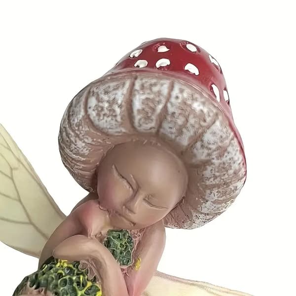 En sovende fehage-statue, liten sovende soppfe-statue, sovende fe-baby soppfe-statue, hjemshagekontor-dekorasjon