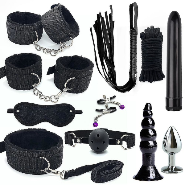 Black Plush Webbing 11-delad Sm Fun Binding Set Par Vuxen Leksak Set