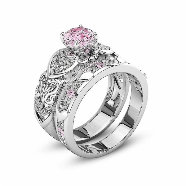 Diamantring med krystallzirkon og hjerteformet rosa diamant