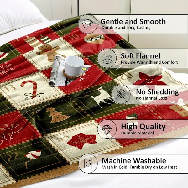 Julklappstäcke Flanelltäcke Mjukt Sovtäcke Lämpligt för Soffa Kontor Säng Camping Resa 200*230cm