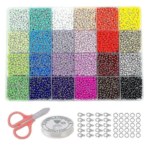 24 000 st 2 mm 24 färger Glasfrö Pärlor för Armband Smycken Tillverkning Kit
