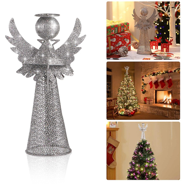 Amosfun Christmas Tree Topper Ängel Trädtoppsdekoration Ängelfigur för festlig hemprydnad (silver)