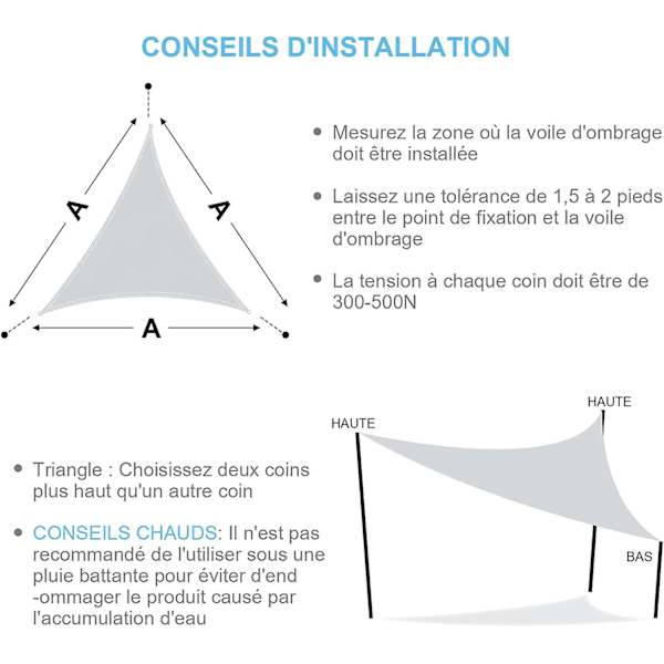 Skyggeseil, UV-beskyttelse og vanntett stoff, Skyggeseil for utendørs/terrasse/hage (HVIT, 3X3X3M)