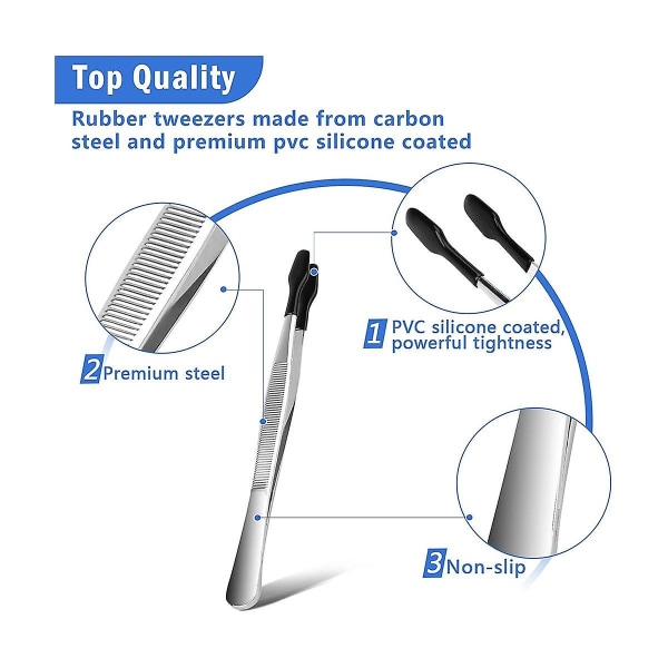 3 st. Spets-pincetter med gummi, icke-märkande silikonklädda pincetter Gummispets böjd pincett Platt pincett