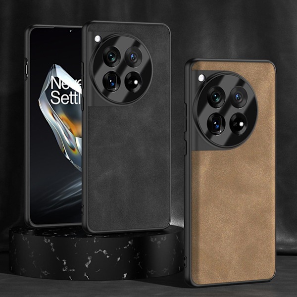 Til Oneplus 12 Etui, Ultra Tyndt Almindeligt Læder Anti-drop Stødsikkert Beskyttende Cover Kompatibel Med Oneplus 12
