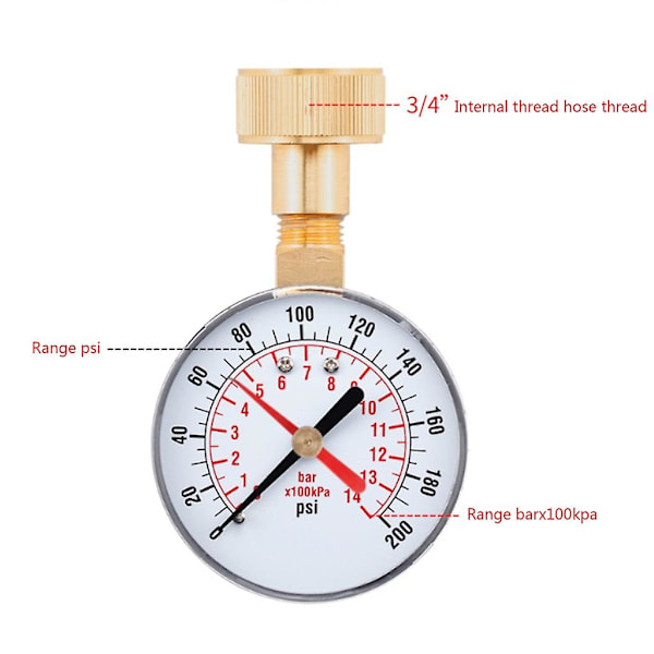 Mini Vanntrykksmåler Dial-Meter Måler 3/4\" NPT for bar/psi Måling