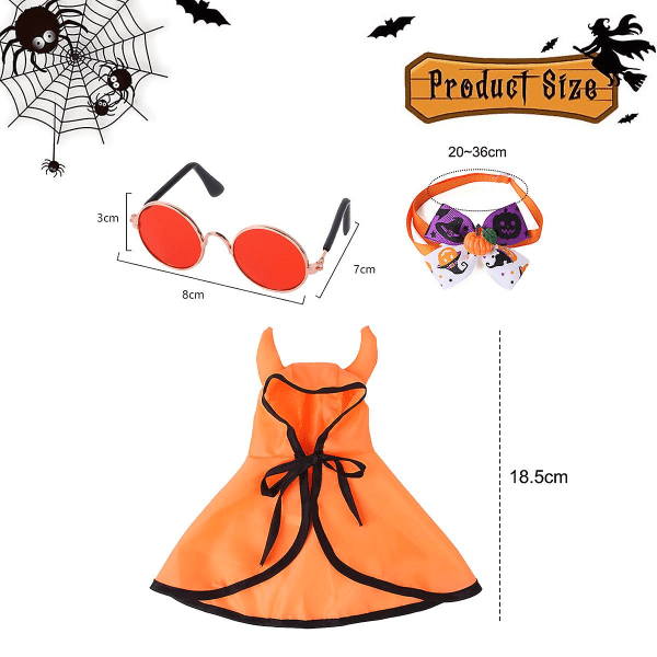 1 Set Lemmikkieläimen Halloween-viitta Halloween-viitta Kaulussetti Jousi Solmio Kaulus Kissa Torvi Viittasetti