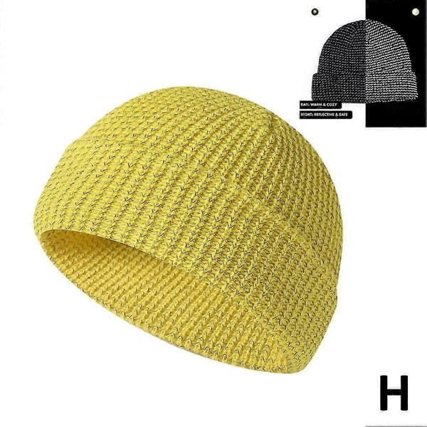 Nattreflekterande stickad mössa i siden Höst/vinter Skullcaps Unisex Termiska mössor Yellow