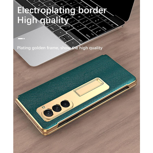 Z Fold 5 Fodral, Lyxigt Läder Hybrid Plätering Pc Inbyggt Stativ Fodral Kompatibel Samsung Galaxy Z Fold 5 Med Skärmskydd