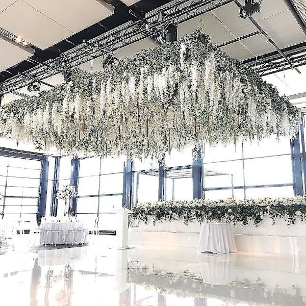 Keinotekoinen keinotekoinen Wisteria-köynnös riippuva silkki kukat kotiin häihin juhliin koristeluun (26 kpl, valkoinen)