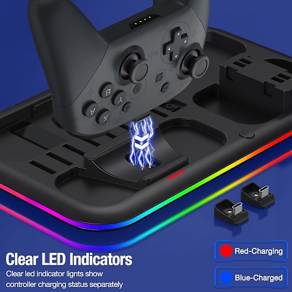RGB-omkopplare laddningsstation för Switch/Switch Oled, laddningsdocka för Joycon och Switch Pro-kontroller, Switch-tillbehör