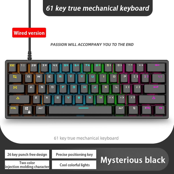 Ryra G101 Teclado Mecnico 61-tasters tastatur Axis Blue Led Baggrundsbelyst Mekanisk Keyboard Mini Gamer Gaming Keyboard Til PC Gamer