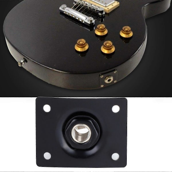 Rektangulär Utgång Jack Plate Socket för LP Stil Elgitarr (Svart)