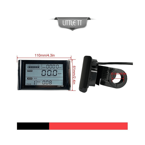 Ebike SW900 LCD-näytön ohjaus Sähköpyörän nopeusmittari Vesitiivis Plug Record Instrument Control/Setting 24-72V
